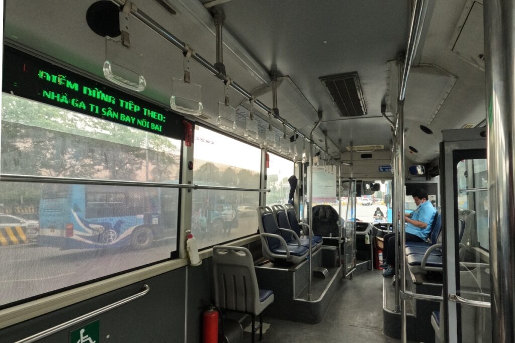 Inside bus from Hanoi airport to Old Quarter