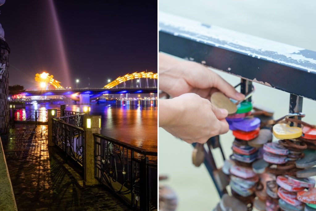 love lock bridge and dragon bridge